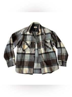 VINTAGE FOX KNAPP SPORTSWEAR WOOL PLAID BUTTON DOWN FLANNEL JACKET MENS MEDIUM